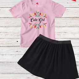 TRIANGLETEES Girls Printed T-shirt with Skirt-image-96