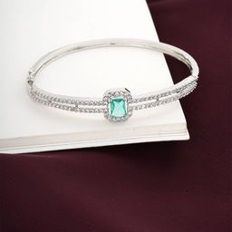 STYOLLO Silver-Plated American Diamond Studded Bangle-Style Bracelet-image-77
