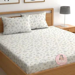 CHHAVI INDIA White & Yellow Printed 210 TC Queen Bedsheet Set2.50m x 2.25m-image-28