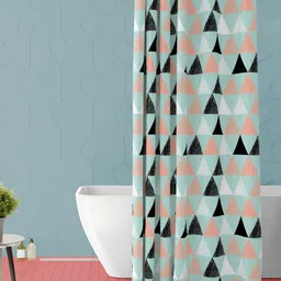 ArtzFolio Teal Blue & Peach Coloured Geometric Printed WaterproofShower Curtain-8