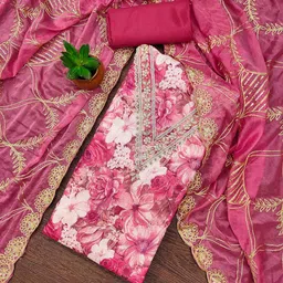 DIVASTRI Floral Printed Beads and Stones Unstitched Dress Material-image-63