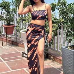 TANDUL Tie & Dye Printed Top With Skirt Co-Ords-image-8