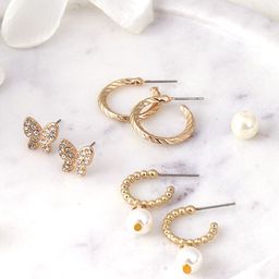 Adwitiya Collection Set Of 3 Gold Plated Classic Half Hoop Earrings-9