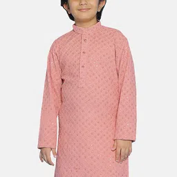 SG YUVRAJ Boys Geometric Embroidered Mandarin Collar Chikankari Khadi Kurta-24