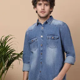 Kuons Avenue Men Faded Casual Denim Shirt-image-82