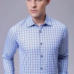 Luxe by TIGC Men Slim Fit Cutaway Collar Grid Tattersall Checked Formal Shirt-image-41