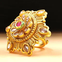 JYONA Gold Plated Artificial Stone Studded Antique Adjustable Finger Ring-picture-35