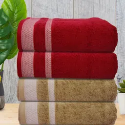 Myntra Elegant Homes Maroon & Blue 4 Piece Cotton 400 GSM Towel Set-image-93