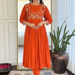 KAUTIK FABRICS Paisley Embroidered Sequinned Anarkali Kurta & Trousers With Dupatta-picture-44