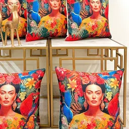 DIHIKA Pink & Blue Set of 5 Ethnic Motifs Square Cushion Covers-12