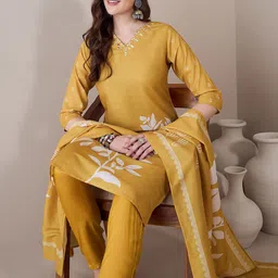 Anouk Women Floral Printed Regular Thread Work Kurta with Trousers & With Dupatta image 4