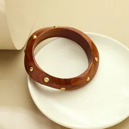 ATIBELLE Gold-Plated Square Twisted Shaped Wooden Bangle-2