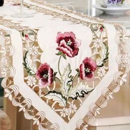 TANLOOMS Cream & Maroon Embroidery Cutwork TableRunner-41