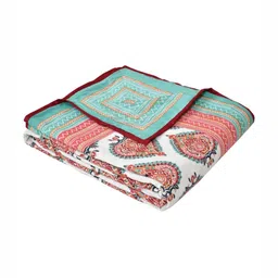 Sangria White & Pink Ethnic Motifs Printed Pure Cotton 150 GSM Double Bed Dohar-image-12