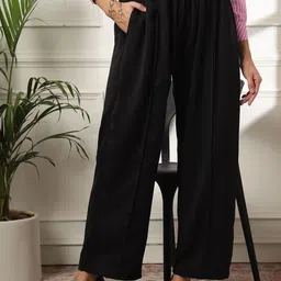 FITHUB Women Cotton Straight Fit High-Rise Pleated Formal Trousers-picture-13