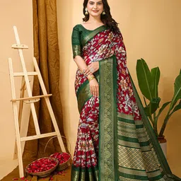 HERE&NOW Ethnic Motifs Zari Art Silk Banarasi Saree-picture-55