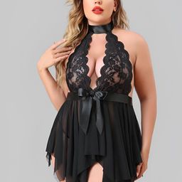 Broiden Women Net Halter Neck Baby Doll with Asymmetric-picture-7