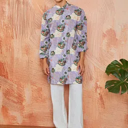 VASTRAMAY Floral Printed Mandarin Collar Kurta With Trousers-image-48