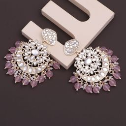 CAPILITE Jewellers Silver-Plated Kundan Studded & Pearl Beaded Crescent Shaped Chandbalis-image-60