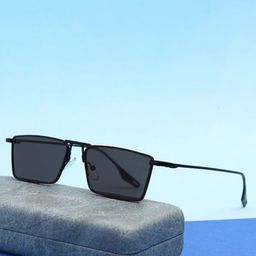 Mast & Harbour Unisex Rectangle Sunglasses with UV Protected Lens Metal Square Full Blk image 4