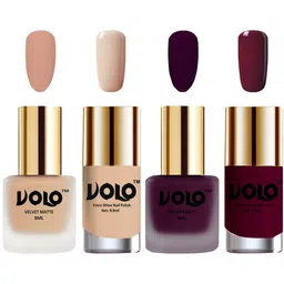 VOLO Set Of 4 Velvet Matte Nail Polish -8 ml & 9.9ml Each-Light Peach-Light Wine-Nude-Wine-14