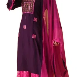 Lookmark Women Ethnic Motifs Embroidered Regular Mirror Work Kurta with Sharara & With Dupatta-30