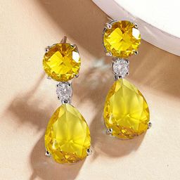 KARATCART Silver-Plated AD Studded Contemporary Drop Earrings-image-63