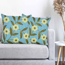 Vinayaka Fab Blue And Green 2 Pieces Floral Embroidered Linen Square Cushion Covers-image-42