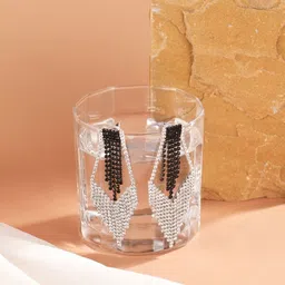 StyleCast Silver-Plated Rhinestone Studded Tasselled Square Shaped Drop Earrings-picture-14