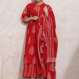 Moara Floral Printed Layered Pure Cotton Kurta With Palazzos And Dupatta-picture-14