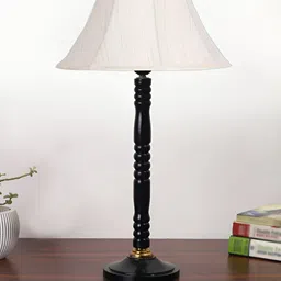 Devansh Off White and Black Wooden Frusturical Shaped Table Lamp-58