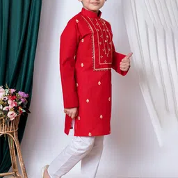 NFC CREATION Boys Ethnic Motifs Embroidered Regular Kurta with Pyjamas image 3