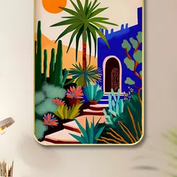 Livin'luxe Green & Blue Wooden House and Tree Painting Wall Art-image-22