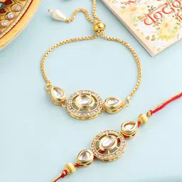 Anouk Kundan Studded Bhaiya Bhabhi Rakhi With Roli Chawal Chandan & Mishri-15