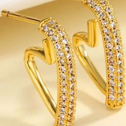 FIMBUL Gold-Plated Cubic Zirconia Studded Heart Shaped Half Hoop Earrings-picture-16