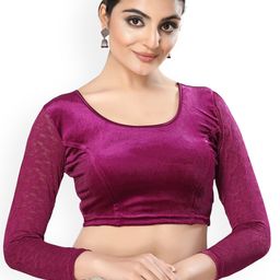 VAMAS - THE DESIGNER BLOUSES Velvet Round Neck Non-Padded Stretchable Saree Blouse-55