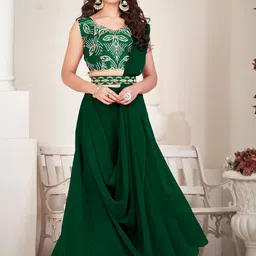 Warthy Ent Embroidered Thread Work Semi-Stitched Lehenga & Unstitched Blouse With Dupatta-image-83