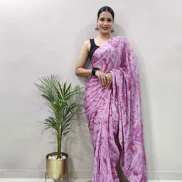 DIVASTRI Tie and Dye Pure Georgette Ready to Wear Jamdani Saree-image-94