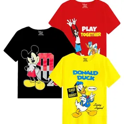 Disney By Miss and Chief Boys Pack Of 3 Mickey Mouse Bio Finish Printed Cotton T-shirts-image-31