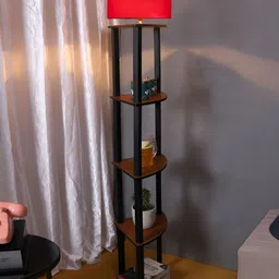 Devansh Red Drum Wooden Shelf Floor Lamp-31