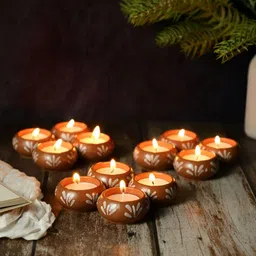 VarEesha Brown & White 12 Pieces Floral Ceramic Candle Holders-image-55