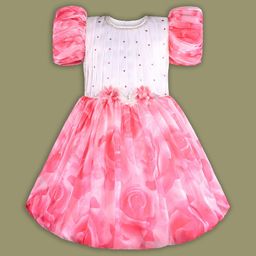 Wish Karo Girls Floral Printed Puff Sleeves Applique Fit & Flare Dress-image-51
