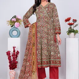 Pionex Women Floral Printed Angrakha Pure Cotton Kurta with Trousers & With Dupatta-picture-11