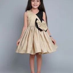 Pink Chick Colourblocked V-Neck Sleeveless Cotton Fit & Flare Dress With Matching Clip-image-20