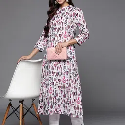 KSUT Abstract Printed Mandarin Collar Pure Cotton A-Line Kurta-18