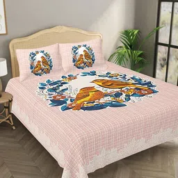 Bombay Spreads Pink & Orange Floral Pure Cotton 144 TC King Bedsheet with 2 Pillow Covers-image-45
