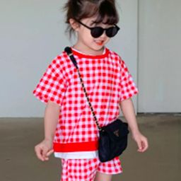 LULU & SKY Girls Checked Pure Cotton Top With Shorts-image-76
