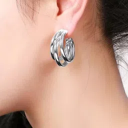 Celestria Contemporary Triple Curved Metal Korean Hoop Earrings-31