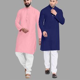 VS MALL Navy Blue Cotton Blend Kurta Sets-image-78