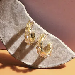 DressBerry Gold-Plated Crystals Studded Contemporary Half Hoop Earrings-39